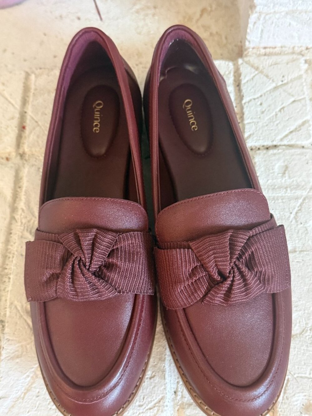 Quince Italian Leather Bow Penny Loafers Wine Burgundy Size 9